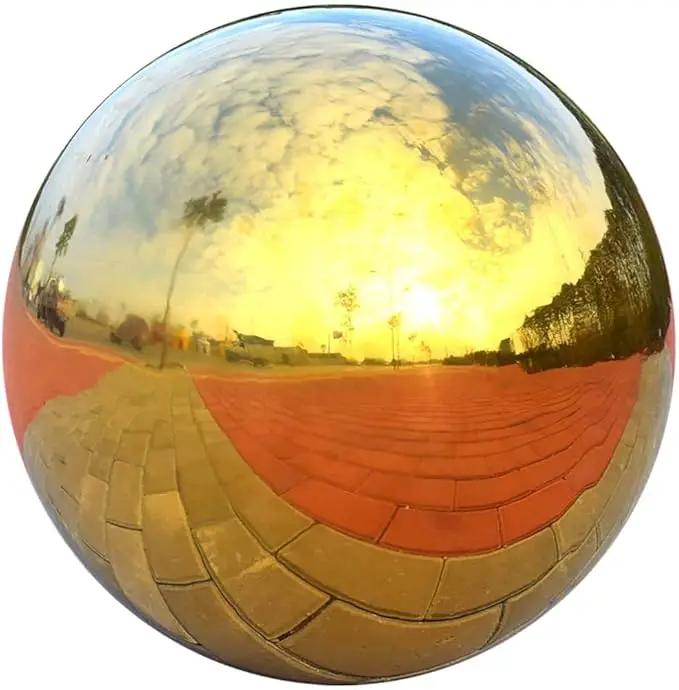 Nerien Gazing Ball, Stainless Steel Garden Mirror Globe, Polished Ornament Sphere, Hollow Floating Reflective Hemisphere, for Home Outdoor Pond Housewarming Swimming Pool Decoration, Gold, 5Pcs Mix by GreenHaven Gardens