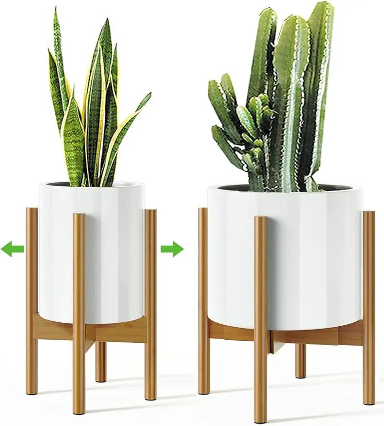 MUDEELA Adjustable Plant Stand Indoor, Bamboo Plant Stand 8 to 12 Inches, Single Floor Plant Stand for Indoor Plants, Bamboo Light Brown Planter Stand for Indoor Plants, Pot Plant Not Included by GreenHaven Gardens