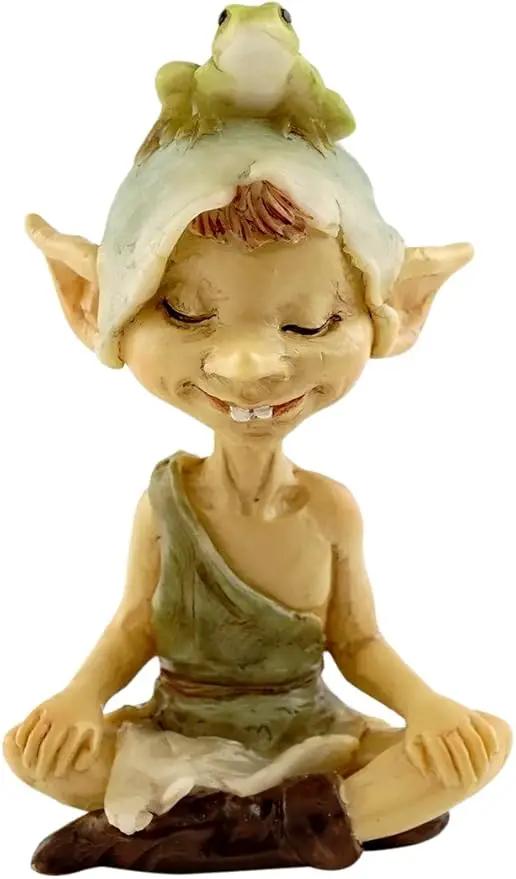 Top Collection Miniature Fairy Garden and Terrarium Pixie Meditating with Frog Figurine by GreenHaven Gardens