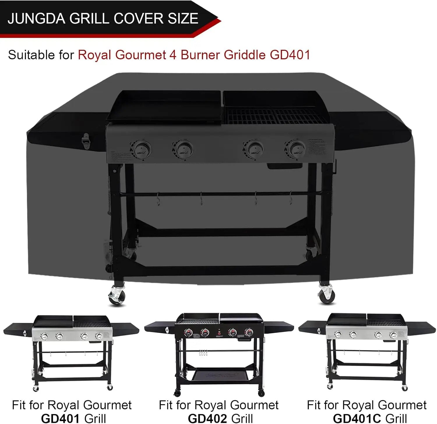 Grill Cover for Royal Gourmet GD401 GD402 4-Burner Gas Grill Griddle Combo,Outdoor Flat Top Griddle Cover for Royal Gourmet GD401C GD403 4 Burner Griddle - 66 X 23 X 36 Inch by GreenHaven Gardens