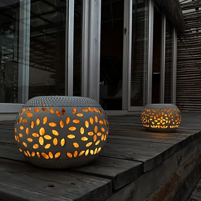 Solar Table Lantern Outdoor Waterproof-2PACK Dancing Flickering Flame Solar Light,White Metal Desktop Decorative Lamp Auto On/Off Lighting Dusk to Dawn for Indoor Desk Patio Garden Pathway Yard by GreenHaven Gardens