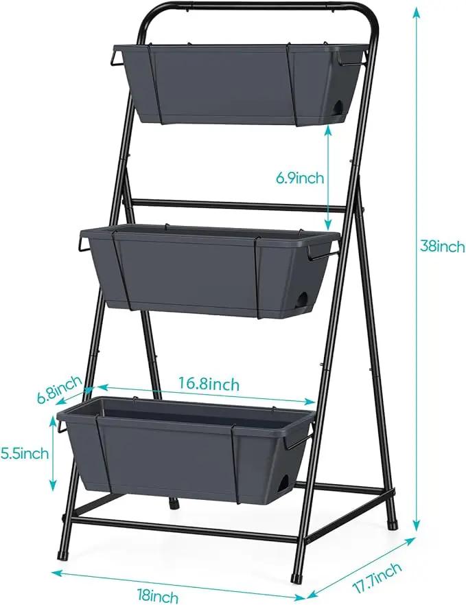 Vertical Garden Planter 3 Tier Raised Garden Bed Herb Planter Outdoor Standing Garden Planter Box with Drainage Holes Removable Tray for Patio Balcony Porch Grey by GreenHaven Gardens