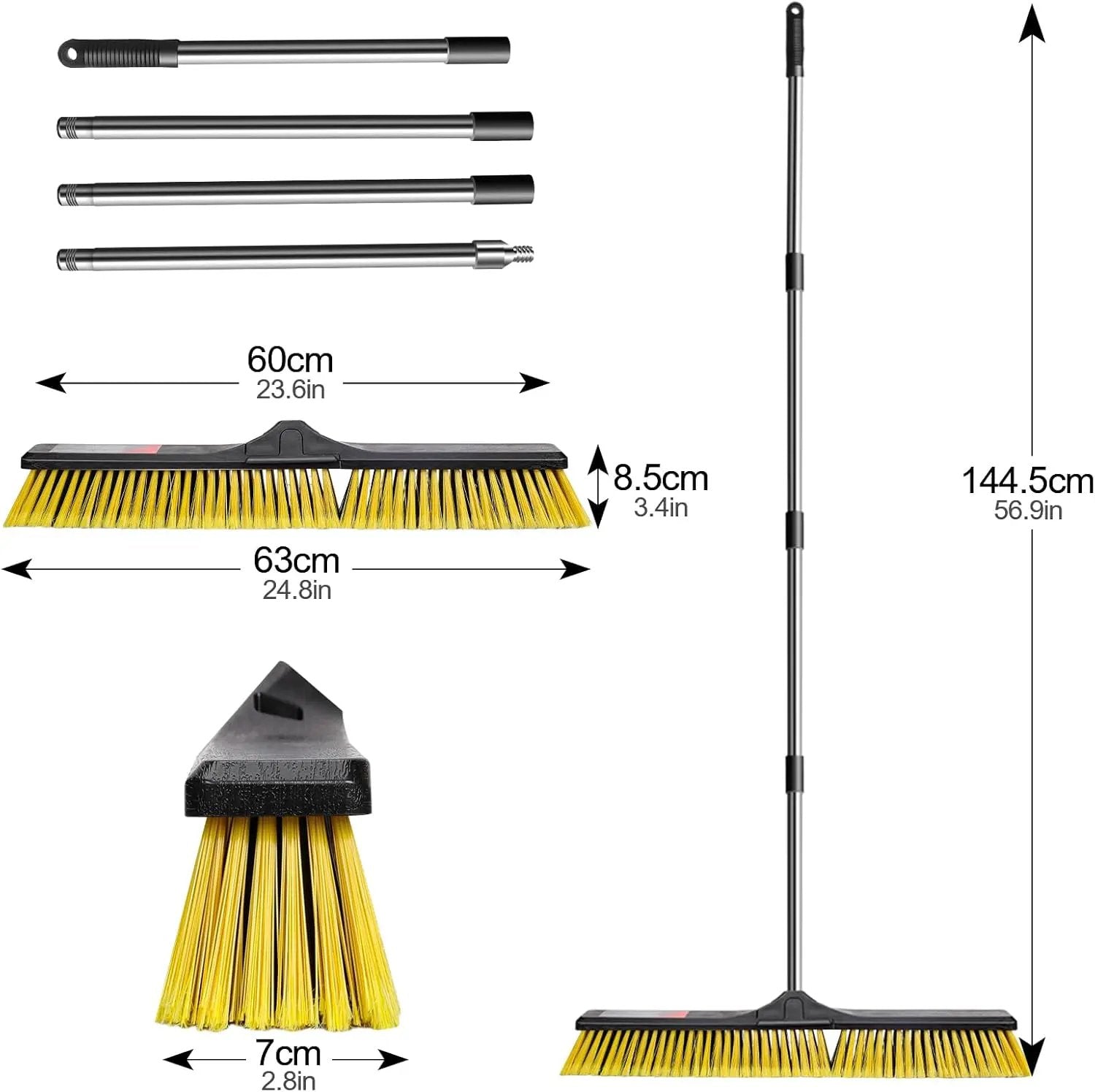 24" Push Broom Outdoor Heavy Duty,Masthome Industrial Brooms with 55" Long Handle and Stiff Bristles,Outdoor Broom Heavy Duty,Commercial for Garage Yard Patio Warehouse Concrete Floor Cleaning by GreenHaven Gardens
