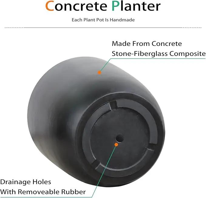 Concrete Planter Outdoor Indoor, Large Cement Plant Pots for Trees Flowers (Black, 18 inch) by GreenHaven Gardens