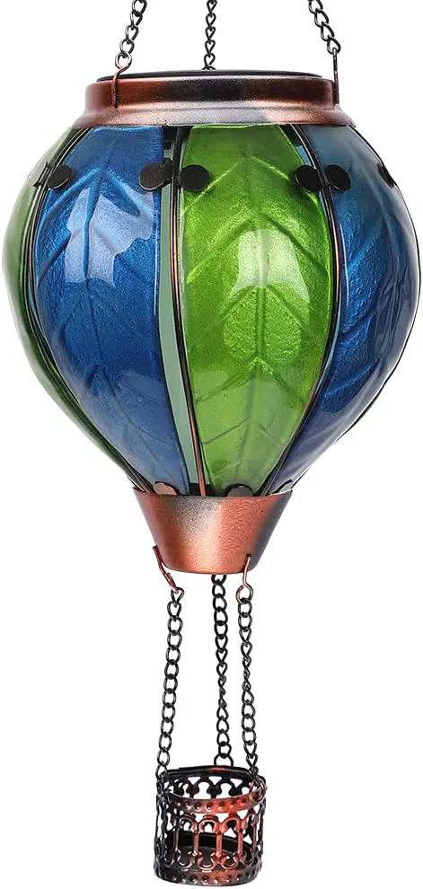 Hot Air Balloon Solar Lantern with Flickering Flame Hanging Solar Lanterns Outdoor Lights Waterproof Lanterns Decorative Garden Patio Yard Party Decor Green&Navy by GreenHaven Gardens