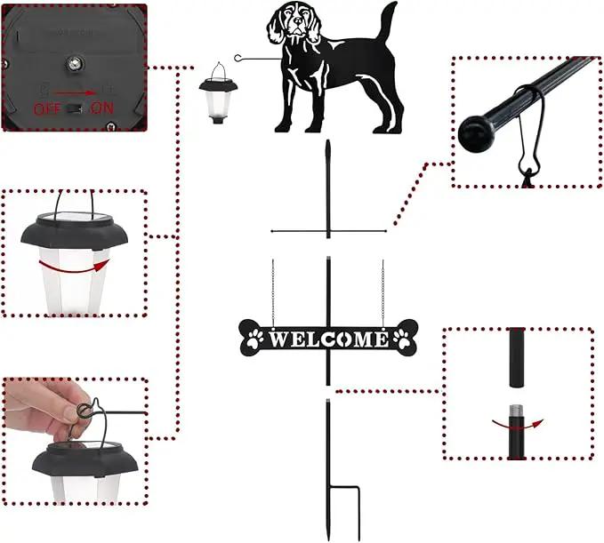 BAYN Solar Beagle Silhouette Dog Breed Welcome Sign with a Lantern Outdoor Decorative Garden Stakes for Yard, Lawn, Patio, Pathway by GreenHaven Gardens