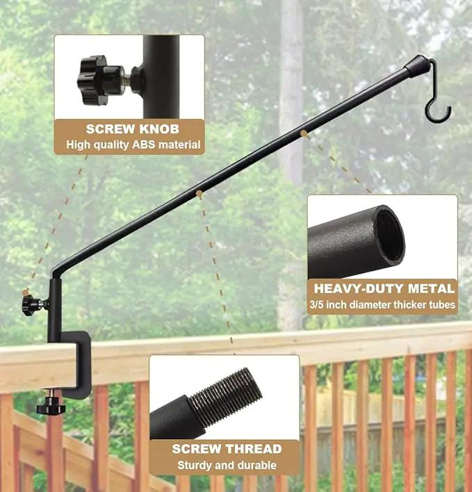 38 Inch Extended Reach Deck Hook Hanger for Railing, Heavy Duty Outdoor Plant Hook Holder for Hanging Bird Feeder Flower Basket Planter or Lanterns, 2 Packs by GreenHaven Gardens