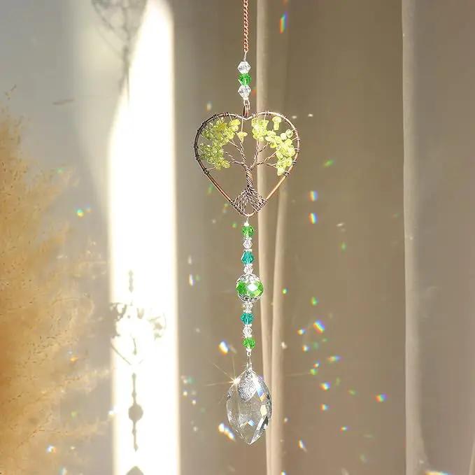 Crystal Sun Catcher Indoor Windows Hanging Tree of Life SunCatchers with Prisms, Chakra Decor for Home, Healing, Pack of 3 by GreenHaven Gardens