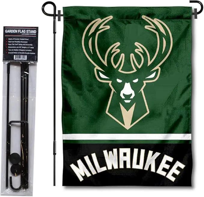 WinCraft Milwaukee Bucks Garden Flag with Stand Holder by GreenHaven Gardens