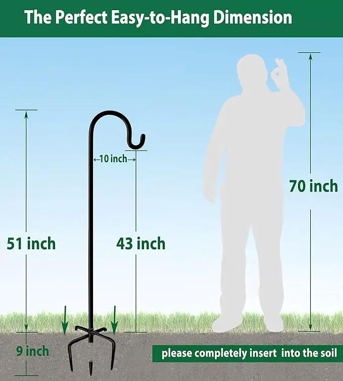 Artibear Adjustable Outdoor Shepherd Hook Stand with 5 Prong Base, 60 Inches Tall 3/5 in Thick, Shiny Black (2 Packs) by GreenHaven Gardens