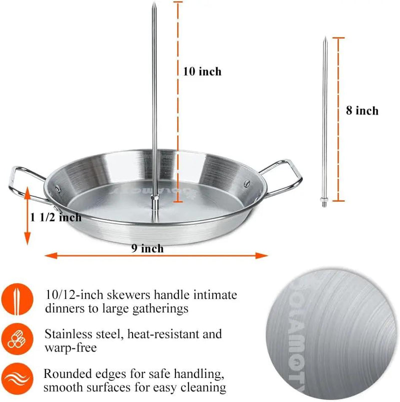 BBQ Vertical Skewer Pan Stainless Steel Gyro Spit Shawarma Stand for oven, Al Pastor Skewer for Grill, El Pastor Hack for Tacos Al Pastor Chicken, Brazilian, with 8",10" stick by GreenHaven Gardens