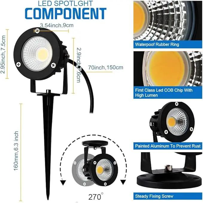 12W LED Landscape Spotlight,120V Landscape Lighting Outdoor for Mounted Flag Pole Light,IP65 Landscape Lights Warm White Garden Decorative Lamp 6FT Cord with US 3 Prong (Base,Stake Included) by GreenHaven Gardens