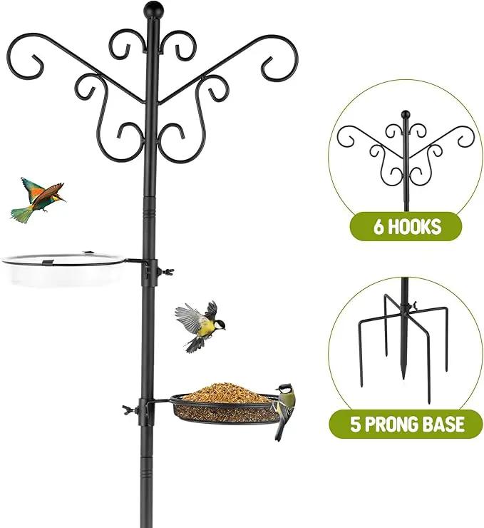 MIXXIDEA Bird Feeding Station Bird Feeder Pole with 5-Prong Base Hanging Hooks Water Bath Mesh Tray Wind-Resistant Water Bowl with Metal Snap Fastening for Outdoors to Attract Wild Birds by GreenHaven Gardens