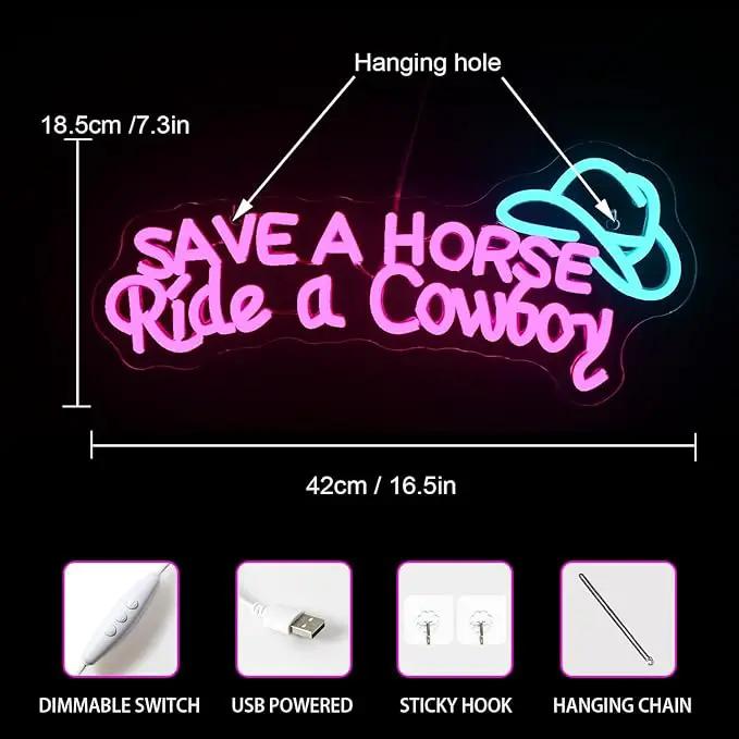 WLHOPE Save A Horse Ride A Cowboy Neon Sign Adjustable Brightness Led Sign,Neon Signs for Wall Decor,Connectivity Via USB Licked Neon Light for Bedroom Home Bar Club Hotel Party Decor by GreenHaven Gardens