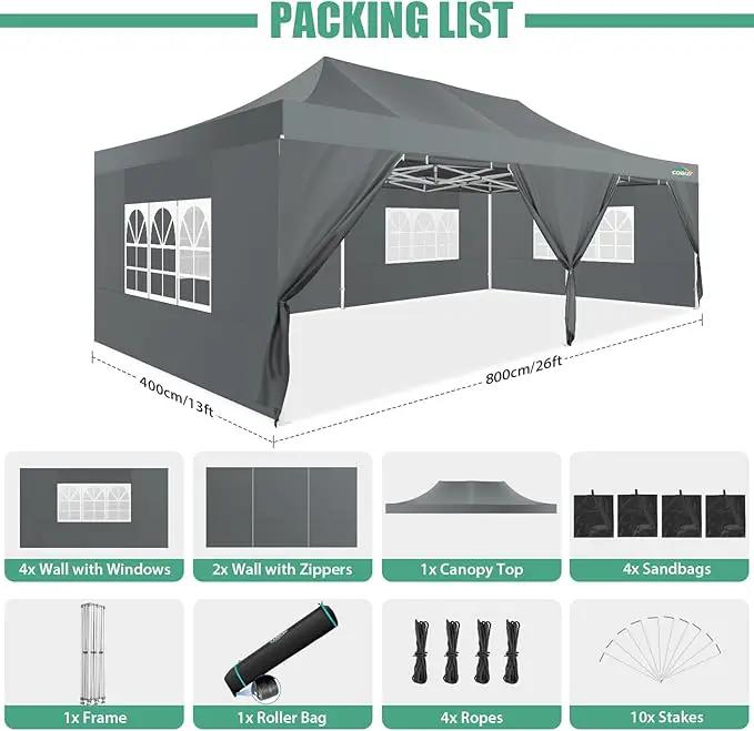 COBIZI 13x26 Pop Up Tent 13x26 Canopy with Sidewalls Heavy Duty Canopy Party Tent for Parties, Outdoor Wedding Large Event Tent Wind Waterproof UPF 50+ Ez Up in Garden Lawn with Roller Bag, Gray by GreenHaven Gardens