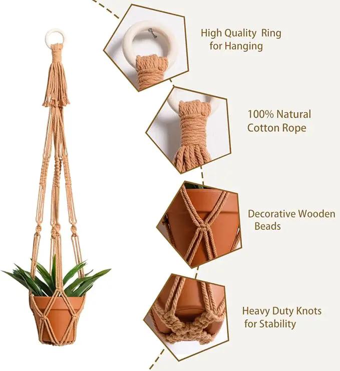 Artilady Plant Hanger Indoor Macrame Hanging Planters for Plants Holder Boho Brown Basket No Tassels Farmhouse Rustic Window Wall Decor by GreenHaven Gardens