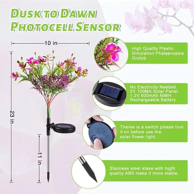 Neporal Garden Solar Lights Outdoor Waterproof IP65, 2PK Phalaenopsis Solar Flowers Solar Garden Lights Waterproof for Patio Decor, Yard Decor,Gardening Gifts for Women by GreenHaven Gardens