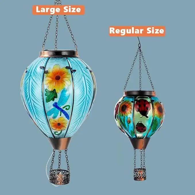 Starsoul Large Solar Hot Air Balloon Lantern with Flame Dragonfly Glass Hanging Outdoor Hot Air Balloon Solar Light Waterproof Garden Patio Yard Party Decorations by GreenHaven Gardens