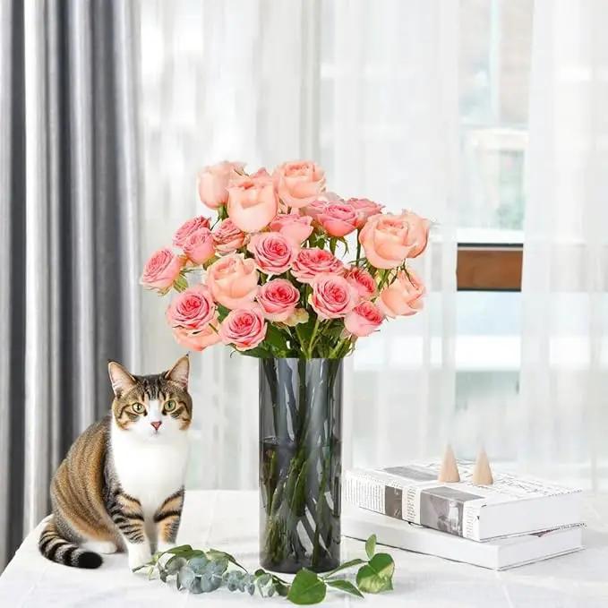 Flower Vase, Non-breakable Vases, 4" W x 12" H, Acrylic Grey Vase, Aesthetic Room Decor Cylindrical Modern Flower Vases for Table Centerpiece, Home Decor, Women Floral Arrangement Gift by GreenHaven Gardens