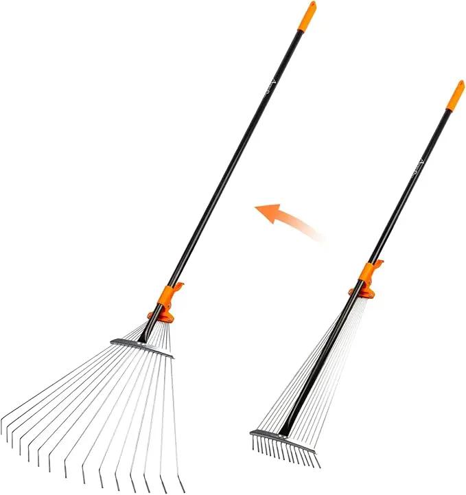 Leaf Rake for Lawns, Adjustable Garden Rake for Leaves with Long Handle, 61 Inches by GreenHaven Gardens