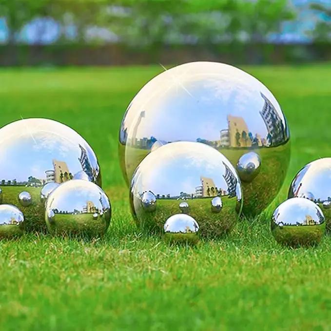 Nerien Gazing Ball, Stainless Steel Garden Mirror Globe, Polished Ornament Sphere, Hollow Floating Reflective Hemisphere, for Home Outdoor Pond Housewarming Swimming Pool Decoration, Silver, 8Pcs by GreenHaven Gardens