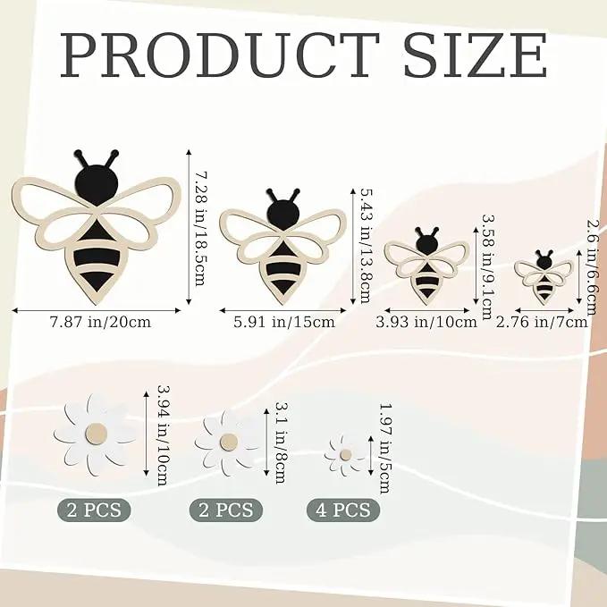 12 Pieces Wooden Bee Decor Farmhouse Honey Bee Daisy Wall Art Hanging Floral Wall Sign for Nursery Indoor Outdoor Garden Yard Kitchen by GreenHaven Gardens