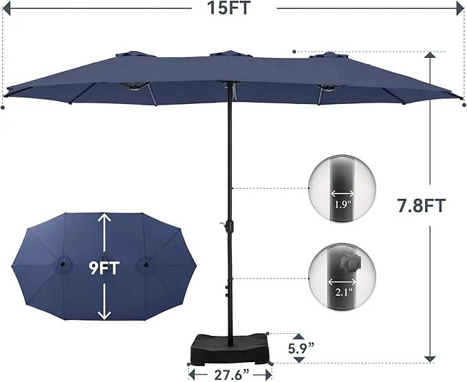 GREEN PARTY 15 ft Rectangle Patio Umbrella with Base Included, Double-Sided Table Umbrella with Crank, Large Outdoor Umbrellas for Patio Poolside Garden Backyard, Navy Blue by GreenHaven Gardens