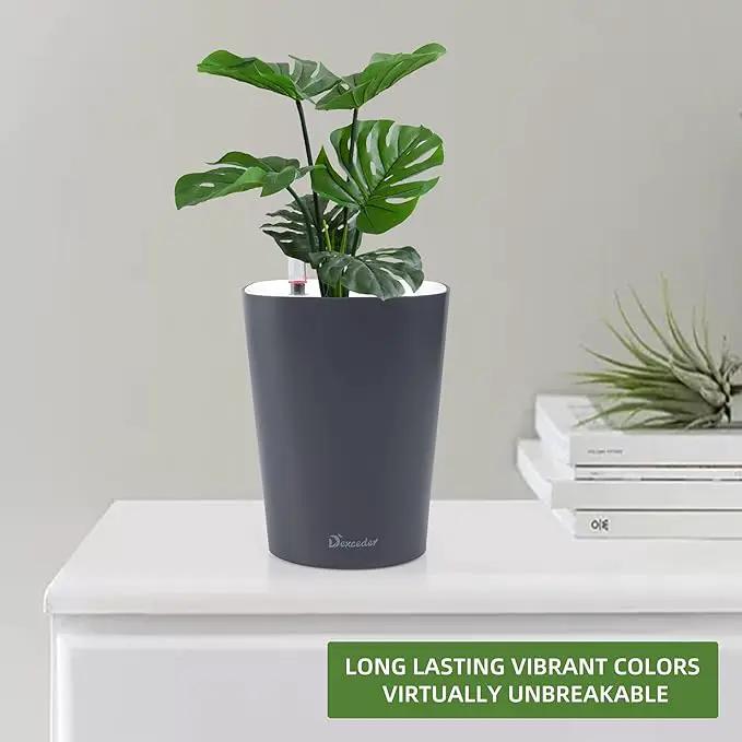Dexceder 6x7 Self Watering Planter Indoor Outdoor, Matte Table Flower Plant Pot with Water Level Indicator (Slate Gray) by GreenHaven Gardens