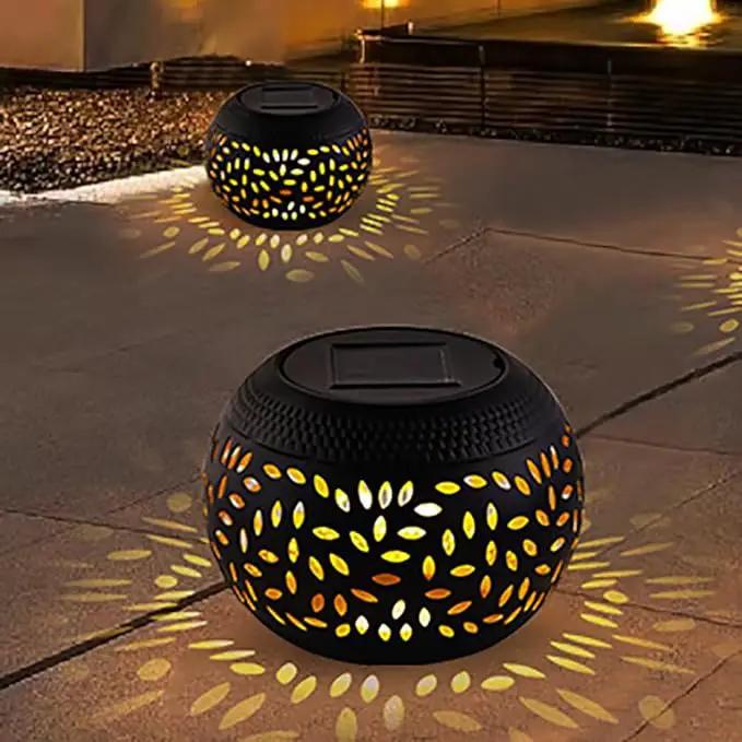 Solar Table Light Outdoor Waterproof- Solar Powered LED Lamp Hollowed-Out Black Metal Desktop Decorative Lantern for Indoor Desk Bedroom Patio Garden Pathway Yard by GreenHaven Gardens