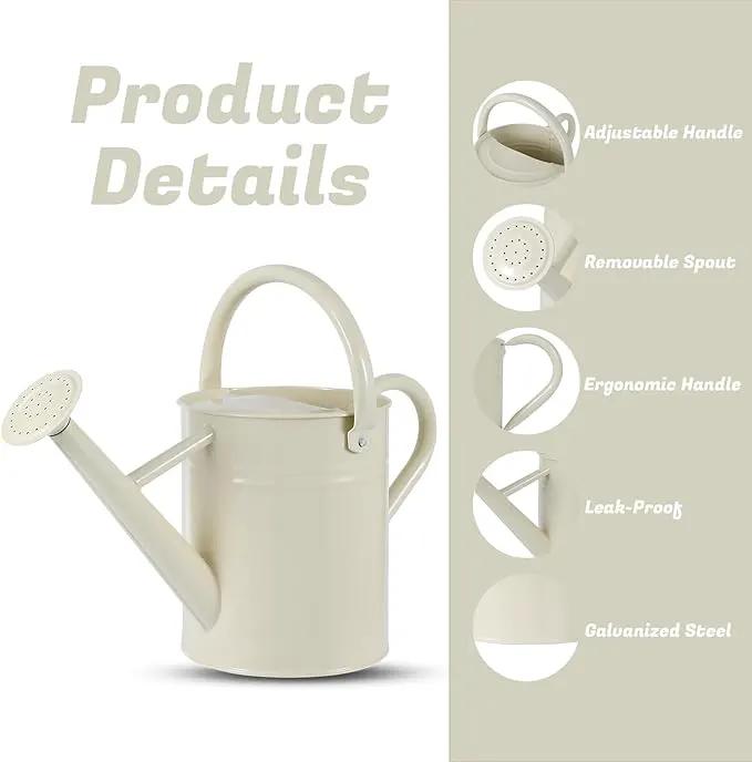 1 Gallon Watering Can for Plants, Watering Cans for Indoor&Outdoor Gardening, Galvanized Steel Watering Pot with Removable Spout, Metal Water Can with Ergonomic Movable Handle(White) by GreenHaven Gardens