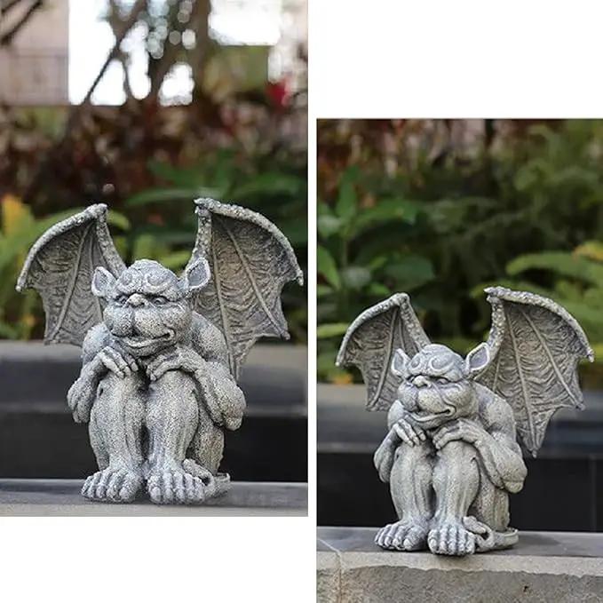 OwMell Gargoyle Statue Garden Guardian Sculpture Figurine Gothic Indoor Outdoor Garden Decor Statue 7 Inch - Sitting by GreenHaven Gardens