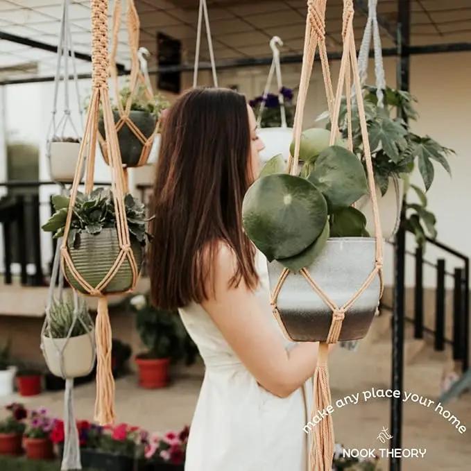 6-Pack Macrame Plant Hanger - 12 Ceiling Hooks, Plant Hanger Indoor, Hanging Plant Holder, Hanging Planters for Indoor Plants, Boho Plant Hanger, Plant Hangers Indoor Macrame (Caramel) by GreenHaven Gardens