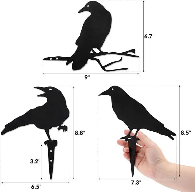Qmetalart Raven Halloween Decor Outdoor Crow Yard Art Exterior Rustic Metal Black Bird Mini Garden Ornament Fence Topper Gothic Home Decor Outdoor Gate Post Sculpture Witchy Gift by GreenHaven Gardens