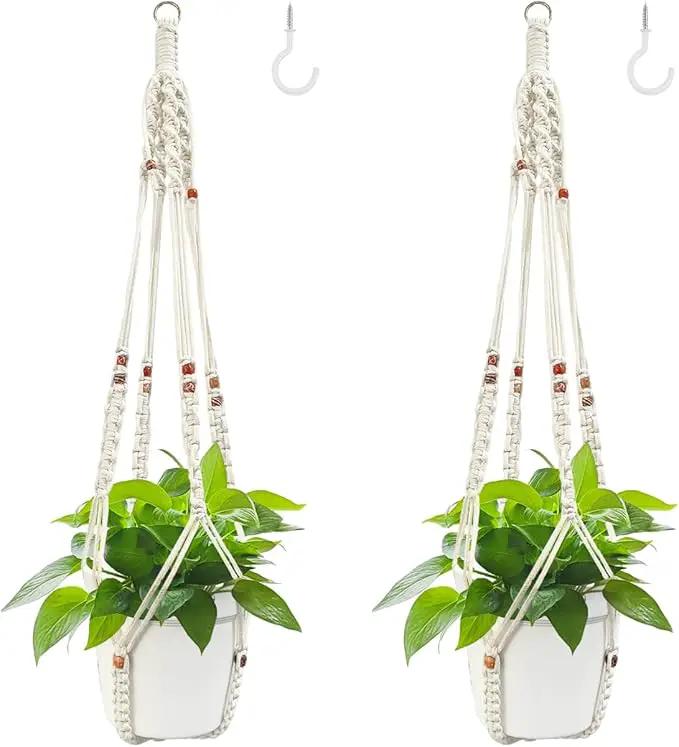 Belit 2 Pack Macrame Plant Hangers Indoor Hanging Planter Basket Decorative Flower Pot Holder Rope for Indoor Outdoor Home Decor by GreenHaven Gardens