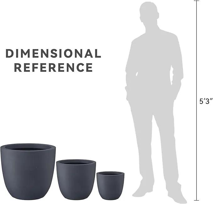 Kante 18",14",10" Dia Concrete Round Planters (Set of 3), Outdoor Indoor Large Planter Pots with Drainage Hole and Rubber Plug for Home Patio Garden, Dark Gray by GreenHaven Gardens