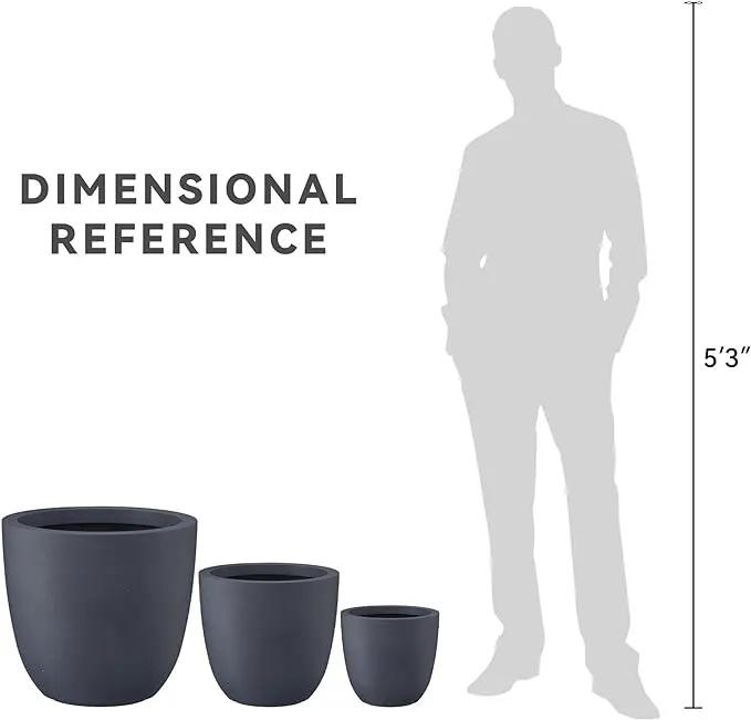 Kante 18",14",10" Dia Concrete Round Planters (Set of 3), Outdoor Indoor Large Planter Pots with Drainage Hole and Rubber Plug for Home Patio Garden, Charcoal by GreenHaven Gardens