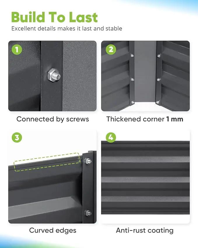 Quictent Galvanized Raised Garden Bed 4x3x1 Ft Metal Planter Box for Vegetables Bottomless for Backyard, Include 1 Tomato Cage, Dark Grey by GreenHaven Gardens