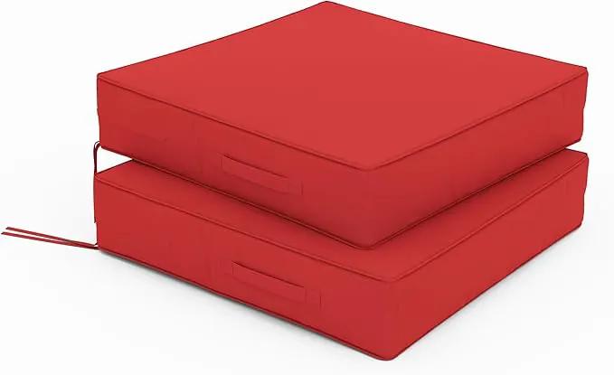 Patio Chair Cushions 24 X 24 X 5 Inch Waterproof Outdoor Seat Cushions for Patio Furniture, Outdoor Sofa Couch Pads with Ties & Handle, Set of 2, Red by GreenHaven Gardens