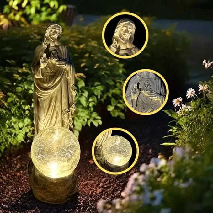 Jesus Statue Outdoor Decor Solar Lights, Religious Garden Statue, Blessed Father Outdoor Figure for Home/Garden Decor, Gift for Men/Father(11.22" H) by GreenHaven Gardens