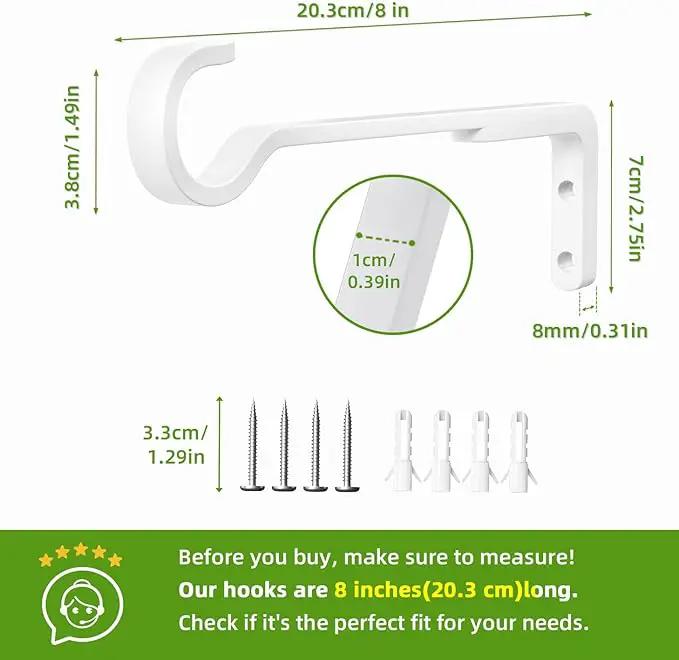 8 Inch 2 Pack White Heavy Duty Outdoor Plant Hangers for Hanging Baskets, Iron Hanging Plant Brackets for Hanging Plants Outside, Metal Plant Hooks Plant Wall Hooks for Hanging Lantern, Bird Feeder by GreenHaven Gardens