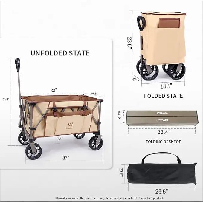 Whitsunday Folding Collapsible Wagon Cart, Beach Heavy Duty Wagon with Table,Utility Grocery Cart for Camping Sports Outdoor Shopping Park Khaki by GreenHaven Gardens