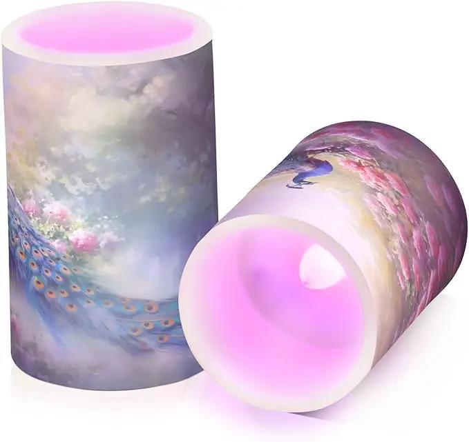 Flickering Flameless Candles, Peacock Flowers LED Candles with Remote Timer, Set of 2 Battery Operated Candle for Valentine Wedding Birthday by GreenHaven Gardens
