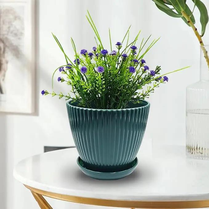 Plant Planters with Drainage Holes and Trays Pack of 6 Plant Pots Indoor and Outdoor Flowers Pots Different Size Plastic Pots, Dark Green by GreenHaven Gardens