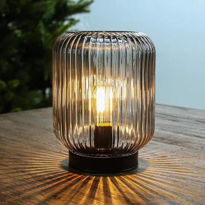 Battery Operated Lamp, Cordless Table Lamps Battery Powered Bedside Small Lamp with LED Bulb, Decorative Glass Lamp for Bedroom Living Room Home Decor-Light Grey by GreenHaven Gardens
