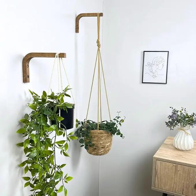 2-Piece Set of Plant Hooks for Wall 6 Inch - Mounted Wooden Plant Hook - Indoor and Outdoor Bracket Plant Hanger for Planters, Lanterns, Bird Feeders, Patio Decorations (Walnut) by GreenHaven Gardens