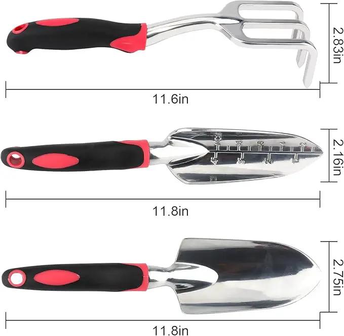 Garden Tool Set, 3PCS Heavy Duty Aluminum Gardening Tools with Soft Non-Slip Ergonomic Handle, Including Hand Trowel, Transplant Trowel and Cultivator Hand Rake for Planting, Digging, Weeding by GreenHaven Gardens