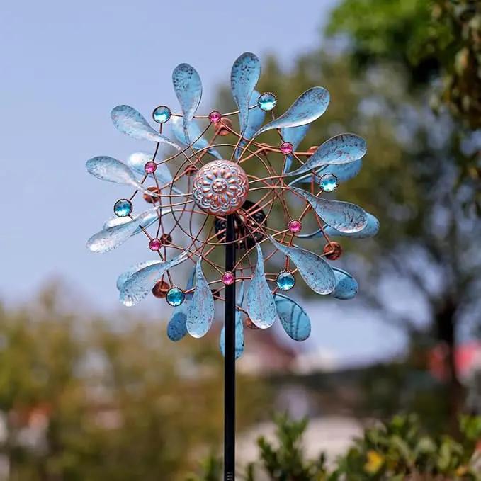 Stargarden Wind Spinners Outdoor, Large Kinetic Wind Spinner, Waterproof Blue Pinwheels with 4 Sturdy Stake, Metal Windmill for Yard, Porch Decor (21 * 90 Inches) by GreenHaven Gardens