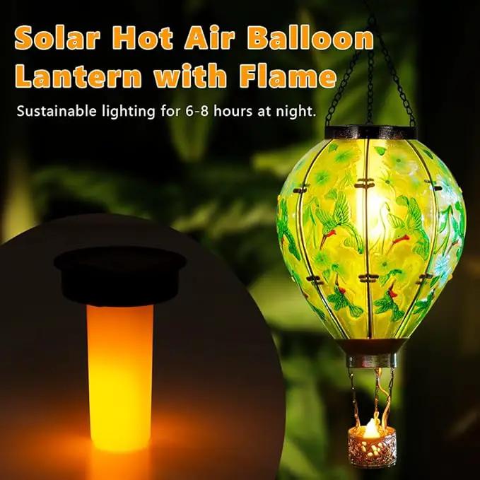 Starsoul Extra Large Solar Hot Air Balloon Lantern with Flame Hummingbird Glass Outdoor Hanging Hot Air Balloon Solar Light Waterproof Garden Patio Yard Party Decorations by GreenHaven Gardens