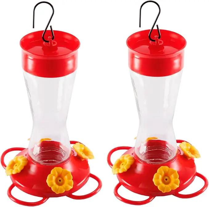 Nature's Rhythm Bird Feeder 4 bee Guard Plastic Yellow Flowers Feeding Port 8oz Glass Pinch Waist Hummingbird Feeder (2Pcs) by GreenHaven Gardens