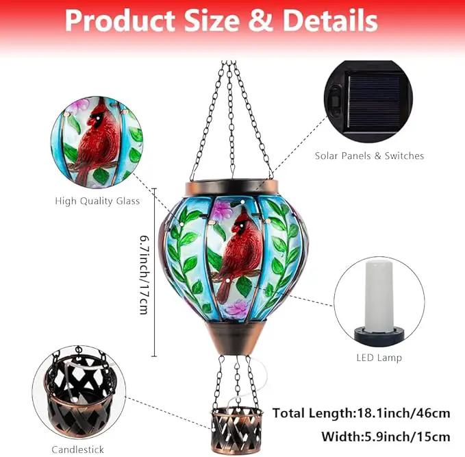 Starsoul Cardinal Hot Air Balloon Solar Flickering Flame with Candle Holder Outdoor Solar Lantern Hot Air Balloon Solar Light Waterproof Hanging Solar Balloon Lamp Garden Patio Yard Decor by GreenHaven Gardens